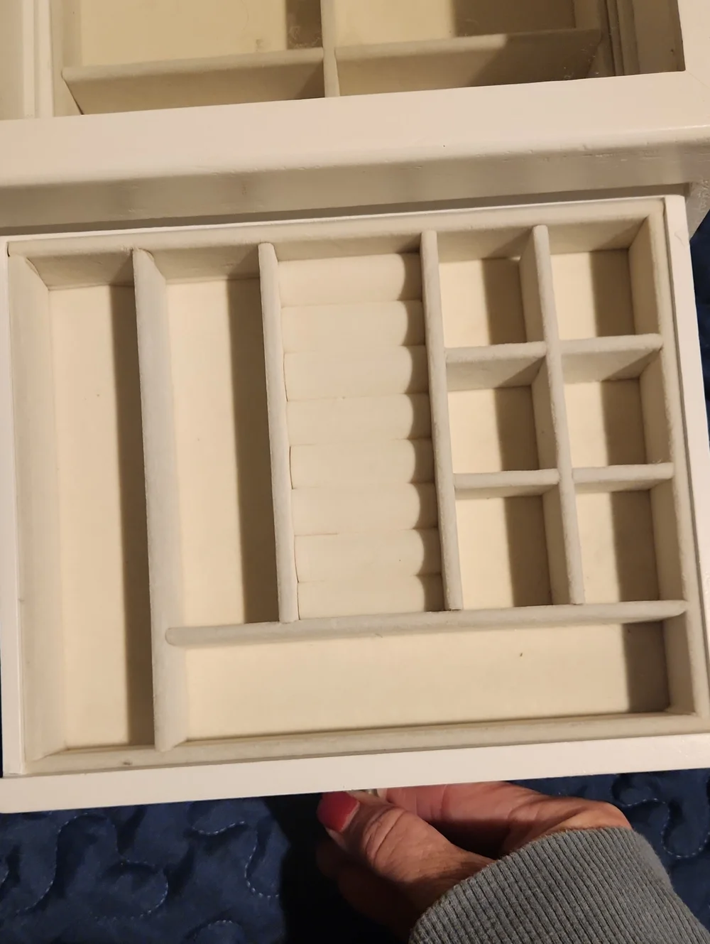 White Wood Jewelry Organizer Box with Glass Top